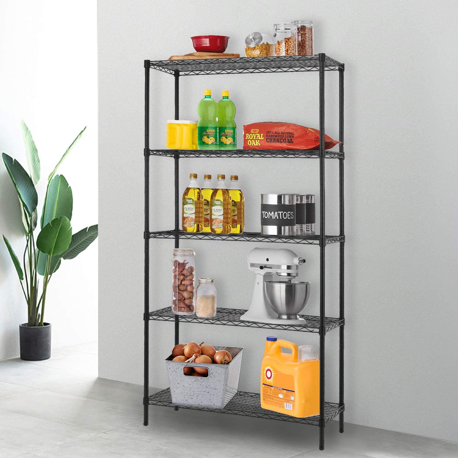 36" L×14" W×72" H Wire Shelving Unit Metal Shelf with 5 Tier Adjustable Layer Rack Strong Steel for Restaurant Garage Pantry Kitchen Garage，Black
