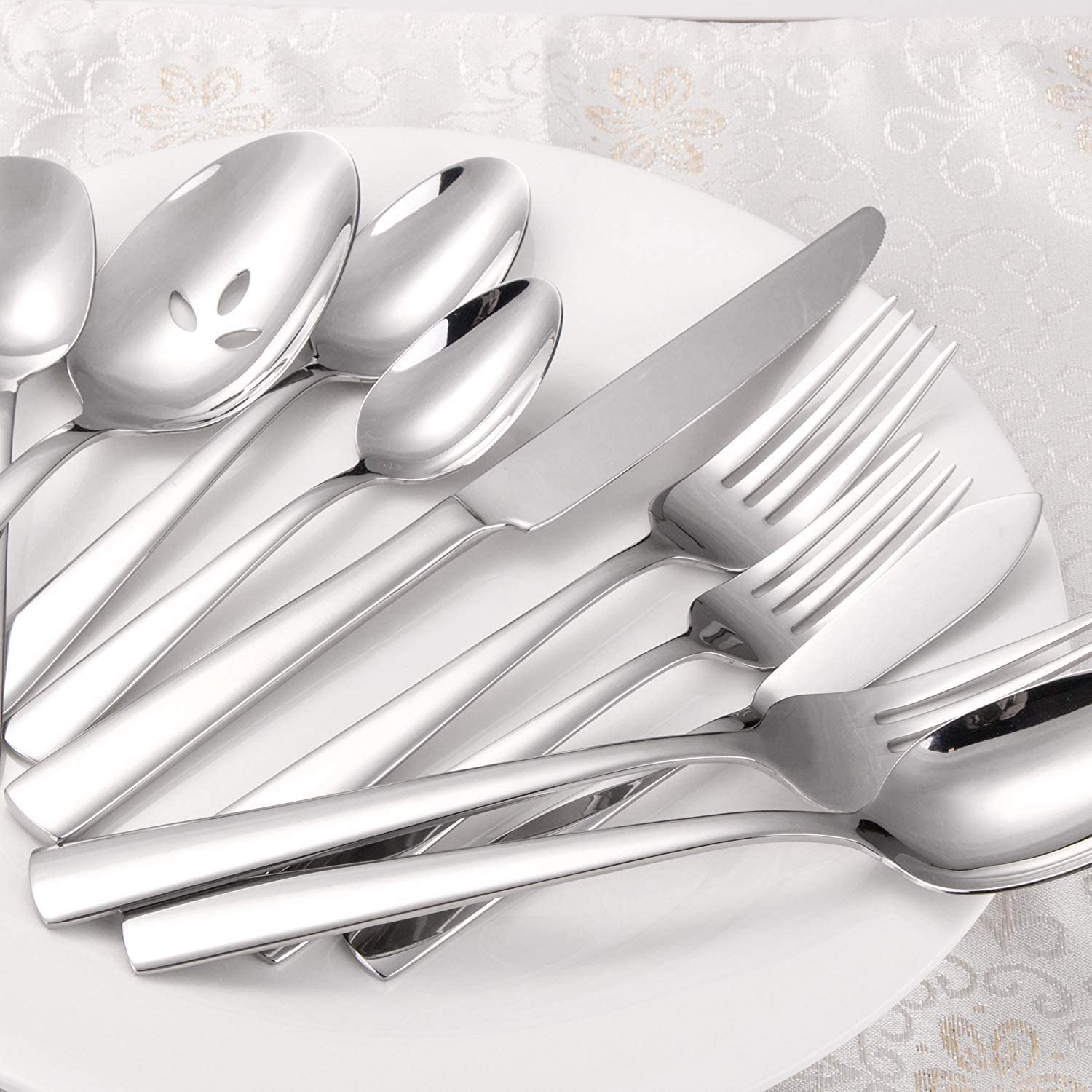 45-Piece Silverware Flatware Cutlery Set in Ergonomic Design Size and Weight, Durable Stainless Steel Tableware Service for 8, Dishwasher Safe