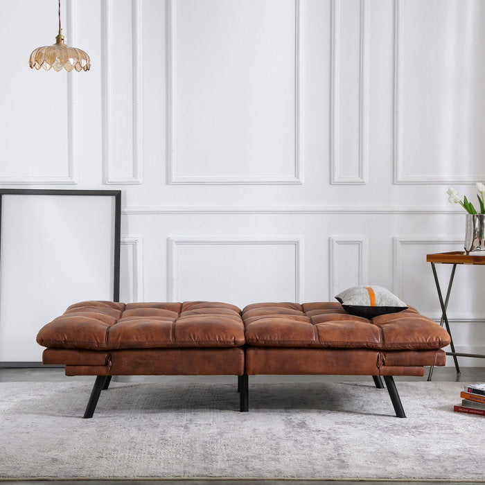 71'' Wide Adjustable Arms Tufted Back Convertible Faux Leather Twin Size Sofa