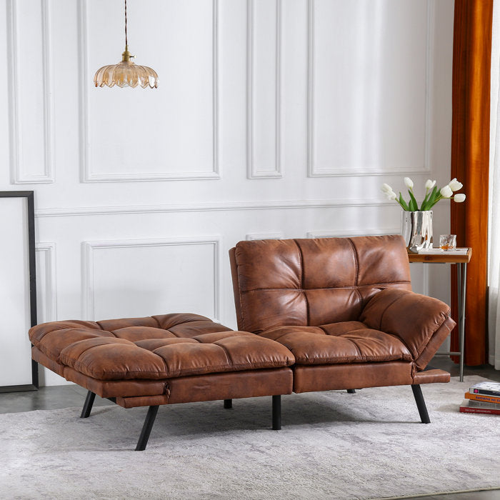 71'' Wide Adjustable Arms Tufted Back Convertible Faux Leather Twin Size Sofa