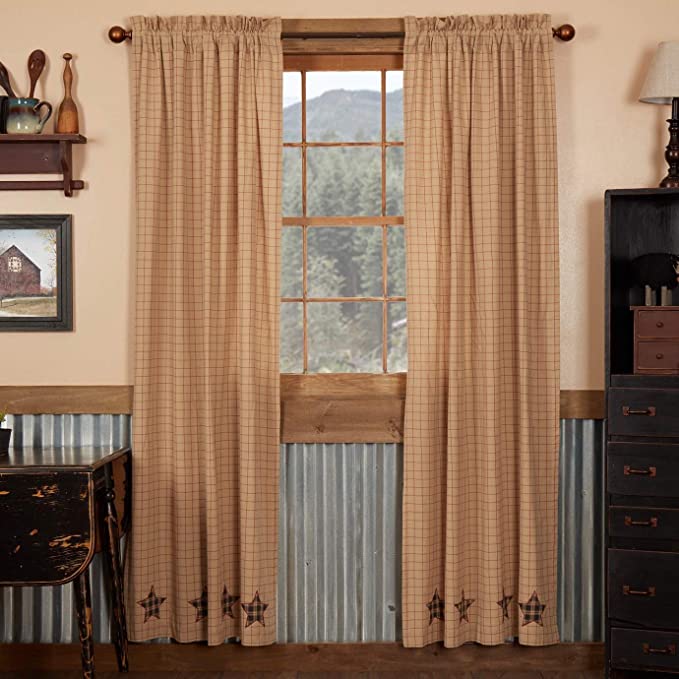 Bingham Star Panel Applique Star Set of 2 84" x 40" Country Curtains, Tan