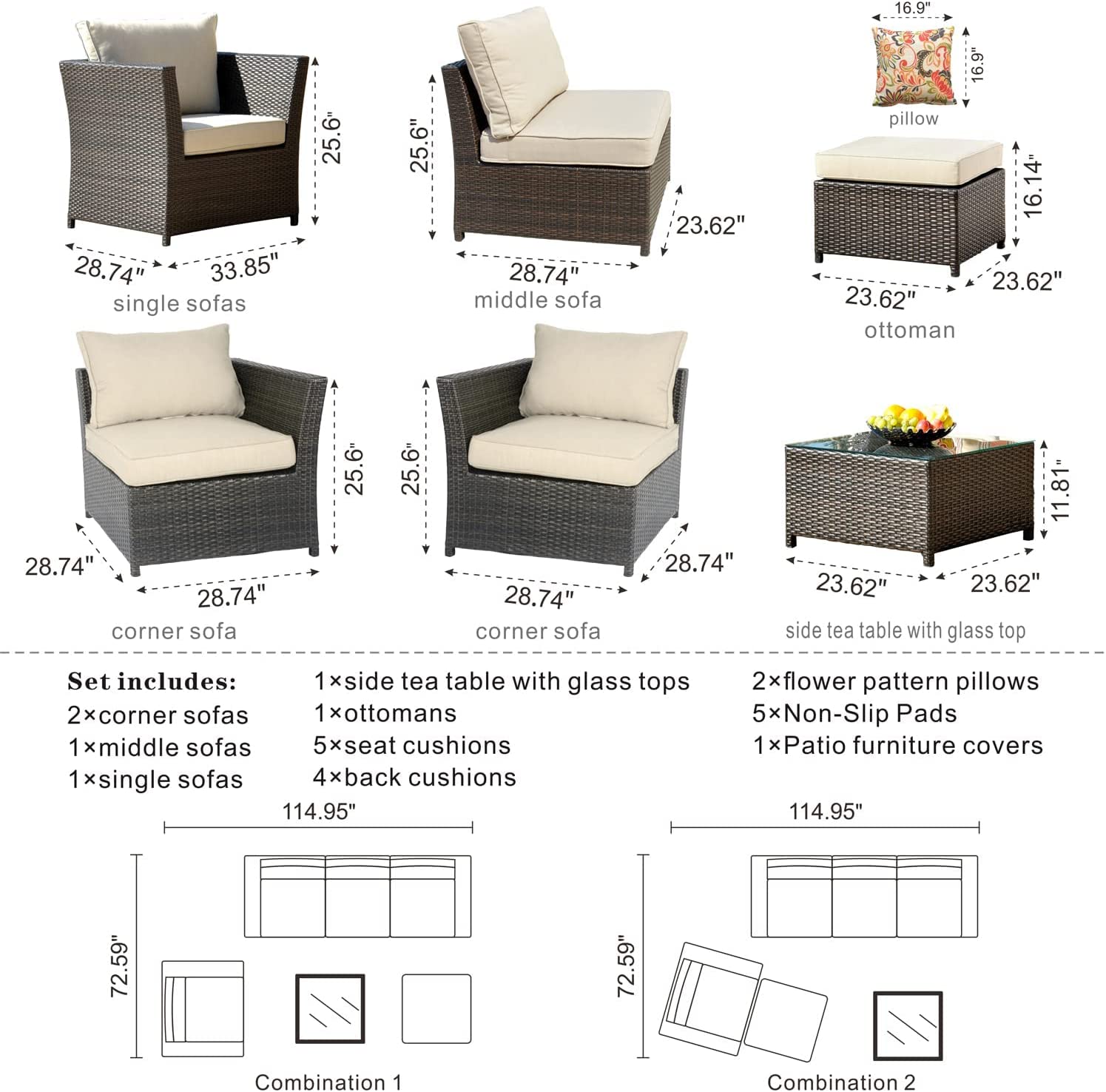 ovios Patio Furniture Set, Backyard Corner seats & Coffee table (2 BOXES)
