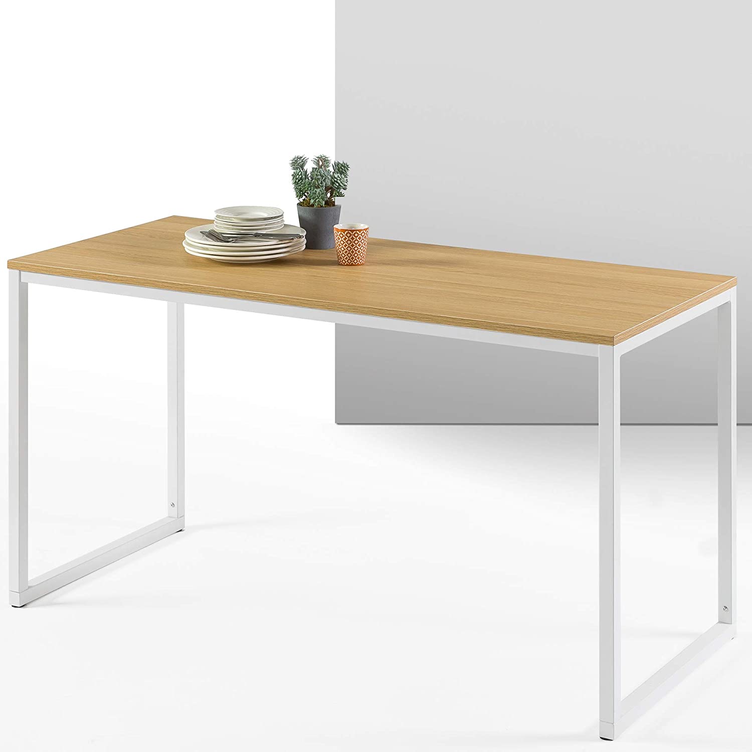 ZINUS Jennifer 55 Inch White Frame Desk / Computer Workstation / Office Desk / Dining Table / Easy Assembly, Natural