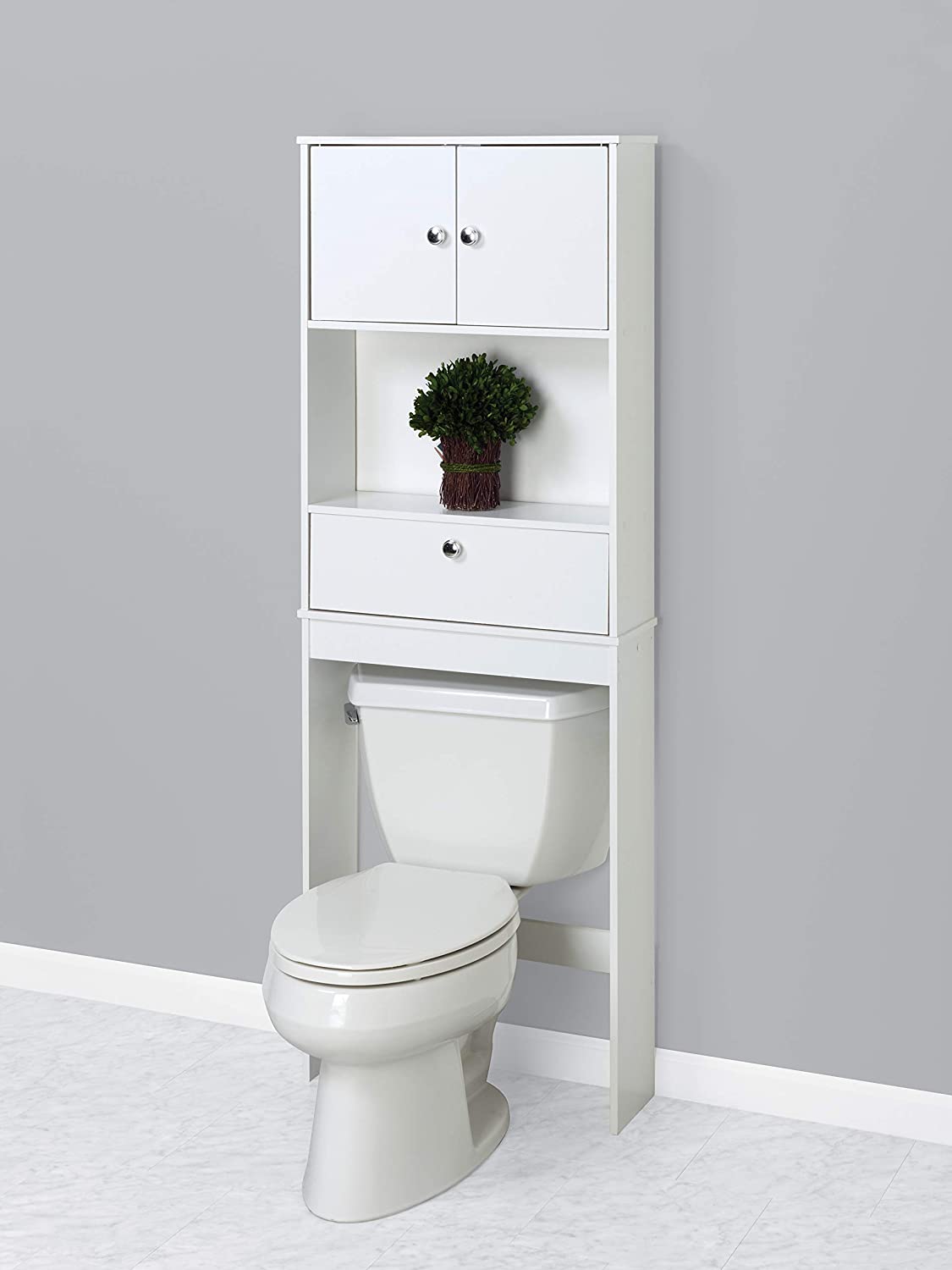 Zenna Home Drop Door Over the Toilet Bathroom Spacesaver, Bath Storage Shelves, White