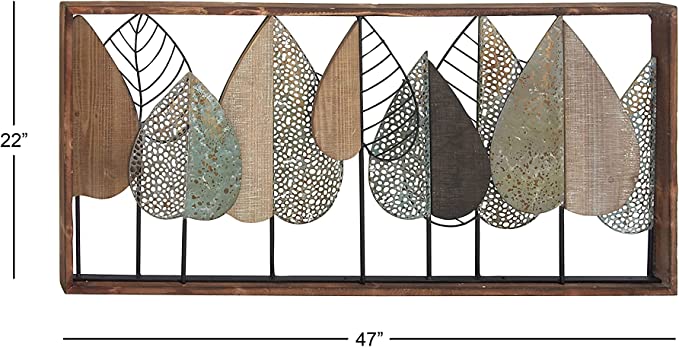 79 Modern Metal Leaves Wall Decor, 47" x 3" x 22", Brown
