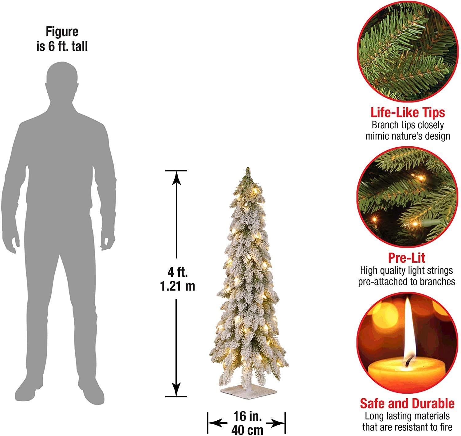 4' Snowy Downswept Forstree Artificial Christmas Tree with Metal Plate and Clear Lights (#K5985)