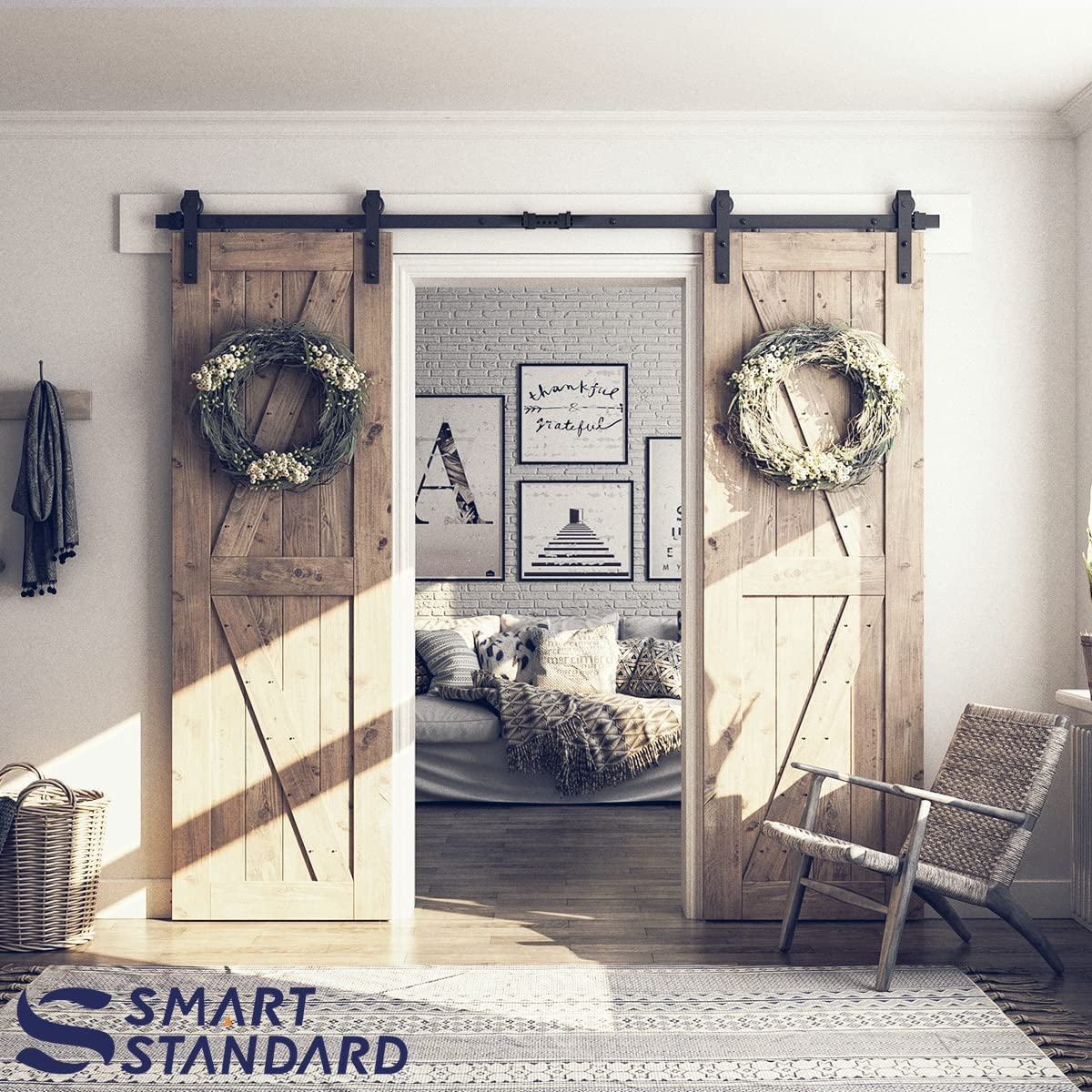 8 Feet Heavy Duty Double Sliding Barn Door Hardware Kit