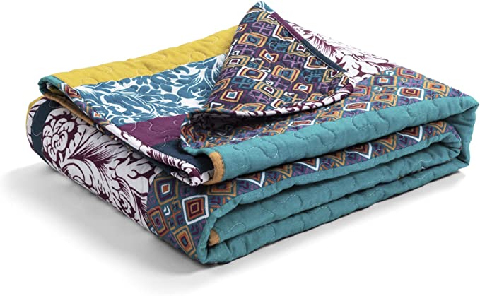Boho Stripe Throw Blanket, 60" x 50", Plum & Yellow, Set of 3