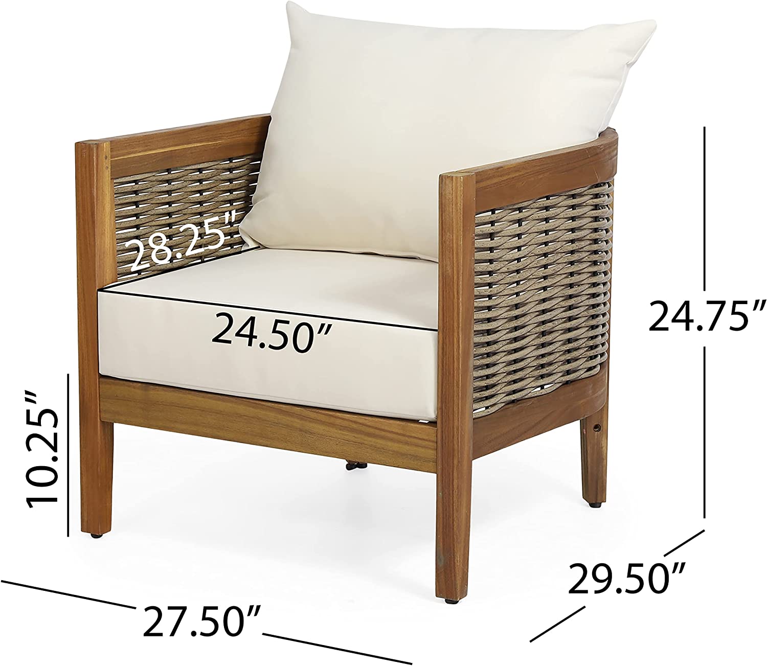 Burchett Teak Brown Removable Cushions Wood Outdoor Lounge Chair with White Cushion