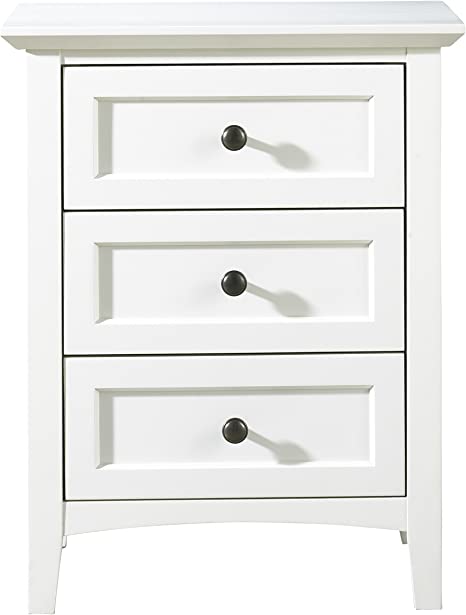 Solid Wood Nightstand, 3-Drawer, Paragon - White