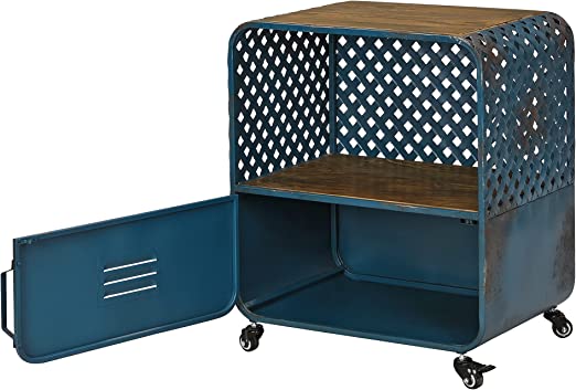 Blue Chelsea Lattice End Table Cart, Side Table, Night Stand, Metal and Wood