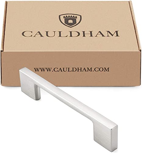 10 Pack Solid Kitchen Cabinet Pulls Handles (3-5/8" Hole Centers) - Modern Thin Profile Drawer/Door Hardware - Satin Nickel
