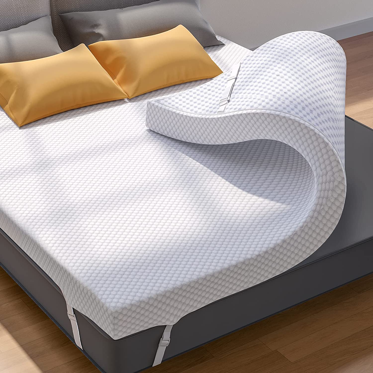 3 Inch Gel Memory Foam Mattress Topper for Pressure Relief, Premium Soft Mattress Topper for Cooling Sleep, Non-Slip Design with Removable & Washable Cover, CertiPUR-US Certified - Queen