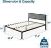 14 '' Zinus Metal Bed Frame Platform with Upholstered Headboard / Base Mattress / Support with Wood Slat, Steel, Black KB440
