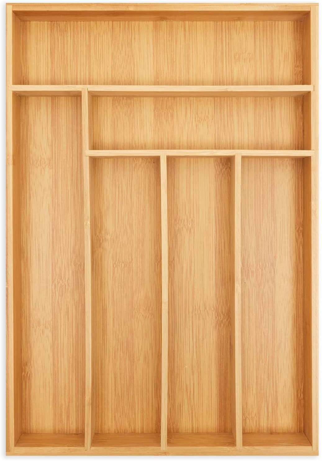Bamboo Silverware Holder, 6-Compartment Utensil Drawer Organizer Tray for Kitchen, Cutlery (17 x 12 x 2 In)