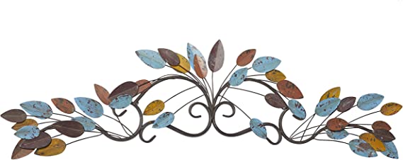 Metal Leaf Wall Decor, 43" x 2" x 10", Multi Colored