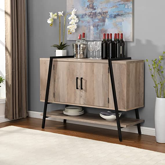 46.5 x 17.7 x 35H Mid Century Server with Stone Grey Distressed Finish
