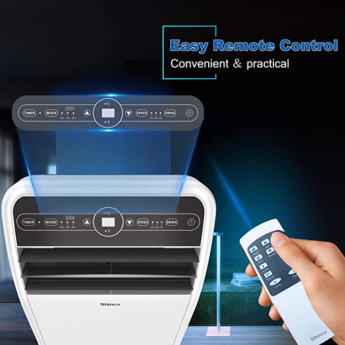 10,000 BTU Portable Air Conditioners with Built-in Dehumidifier Function, Fan Mode, Quiet AC Unit Cools Rooms to 300 sq.ft, LED Display, Remote Control, Complete Window Mount Exhaust Kit