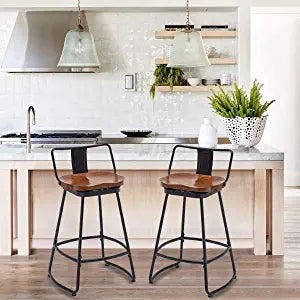 Bar Stools Industrial Metal bar Stools Counter Height Stools Dining Chair Set of 2 (Low Back Swivel Black with Wood U4-M, 30")