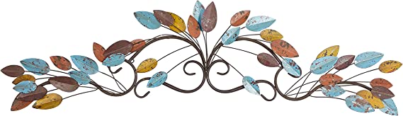 Metal Leaf Wall Decor, 43" x 2" x 10", Multi Colored