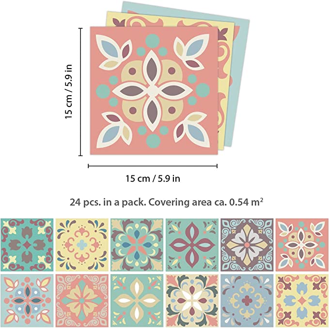 24pcs 6 inch Peel and Stick Tiles Stickers Tile Paint Backsplash Removable Waterproof Self-Adhesive Decals Vinyl Home Kitchen Bathroom Decor