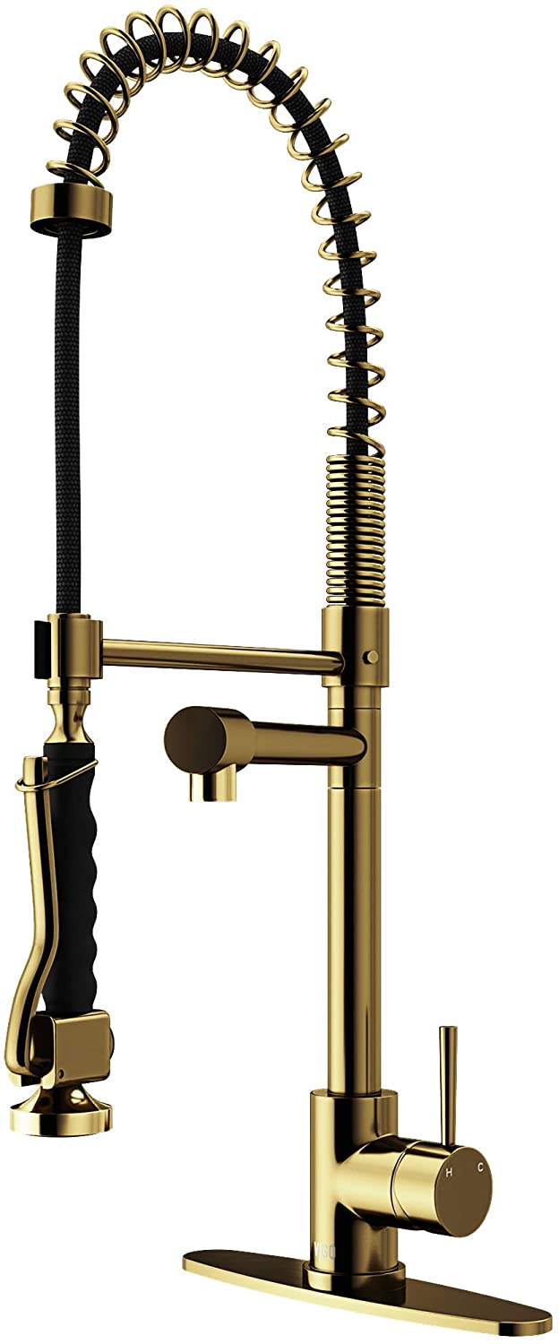 VIGO VG02007MGK1 27" H Zurich Single-Handle with Pull-Down Sprayer Kitchen Faucet with Deck Plate in Matte Gold