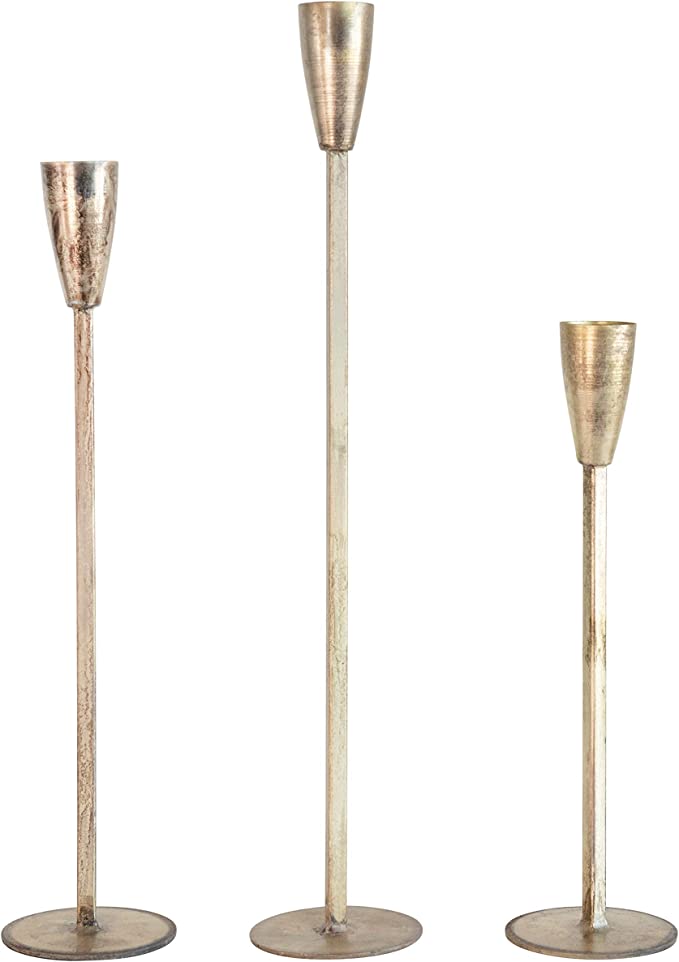 23-3/4" 20" H & 4-1/4" Round x 15-3/4"H Metal, Antique Gold Finish, Set of 3 Taper Holders
