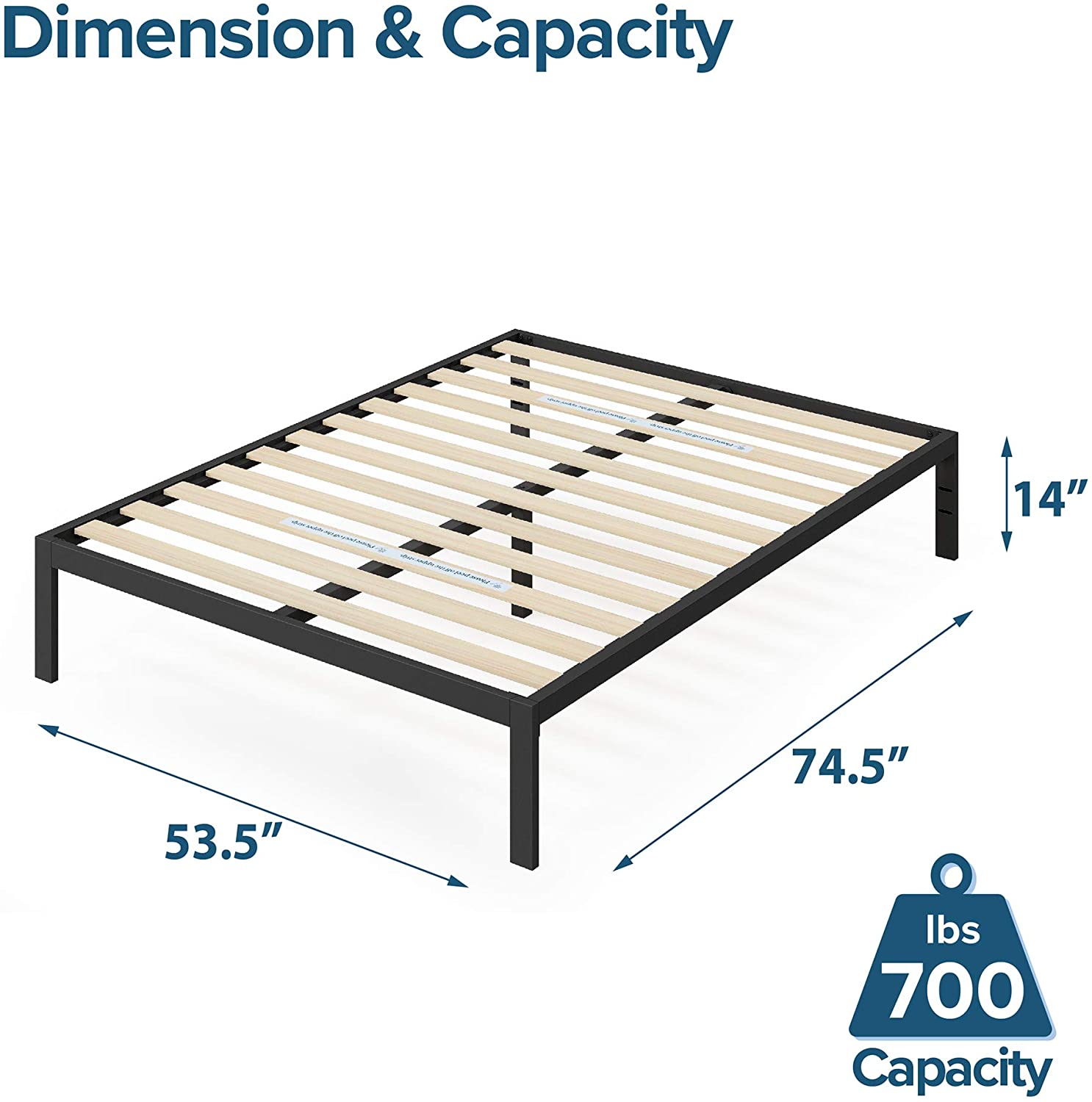 ZINUS Mia Metal Platform Bed Frame / Wood Slat Support / No Box Spring Needed / Easy Assembly, Black, Full