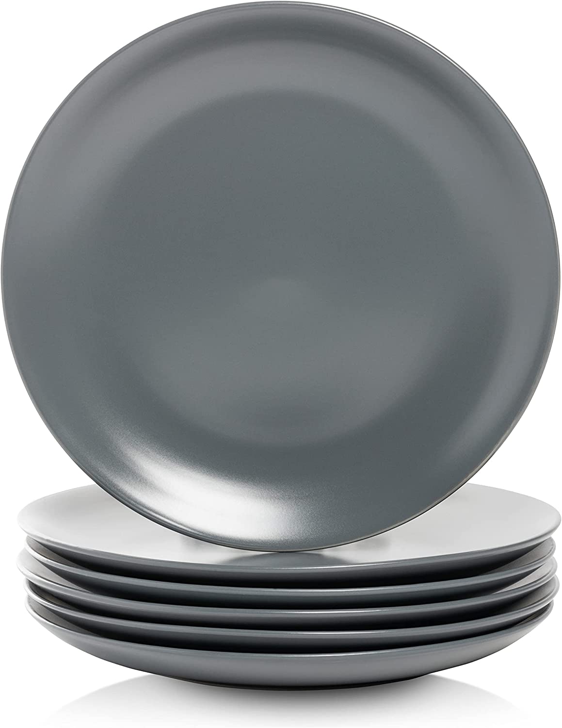 Wazee Matte 10.5" Coupe Dinner Plate, Set of 6, Charcoal Gray