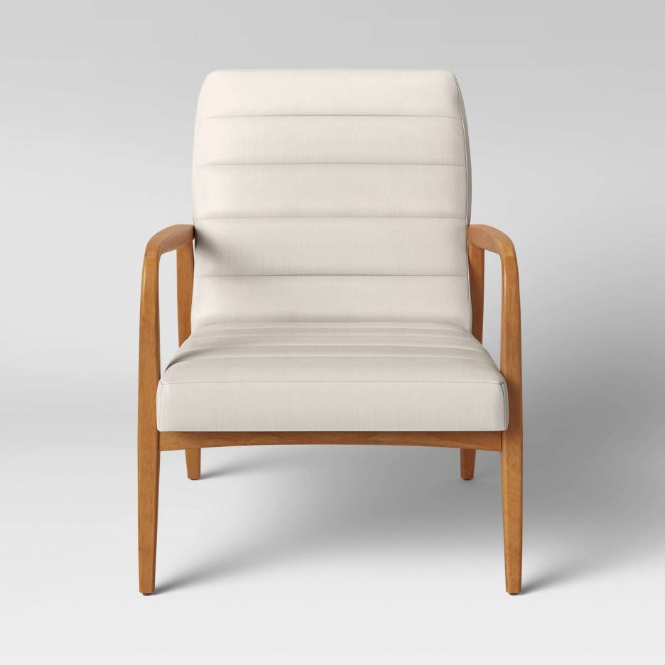 Northway Channel Tufted Wood Armchair Cream