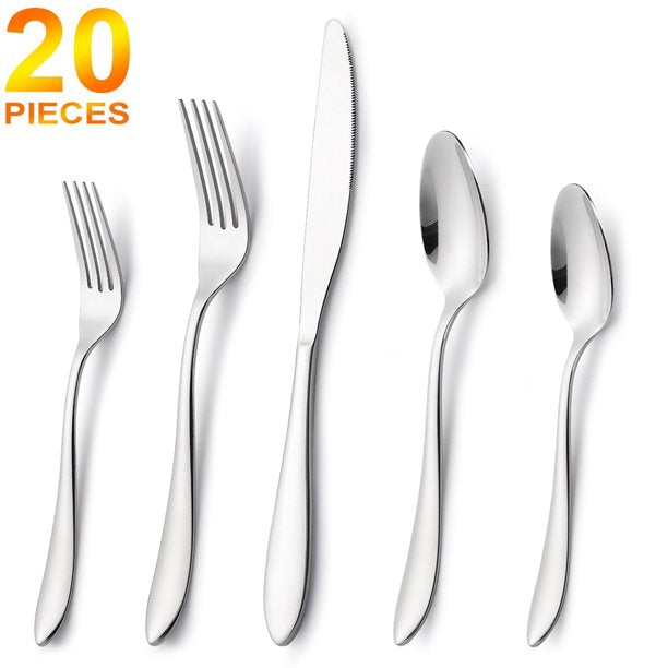 40-Piece Silverware Set, JOW Stainless Steel Flatware Set Service for 8, Tableware Cutlery Set for Home and Restaurant, Knives Forks Spoons, Mirror Polished, Dishwasher Safe