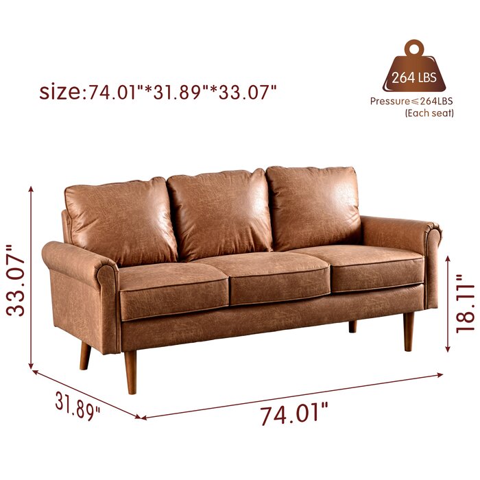 74.01'' Vegan Leather Sofa