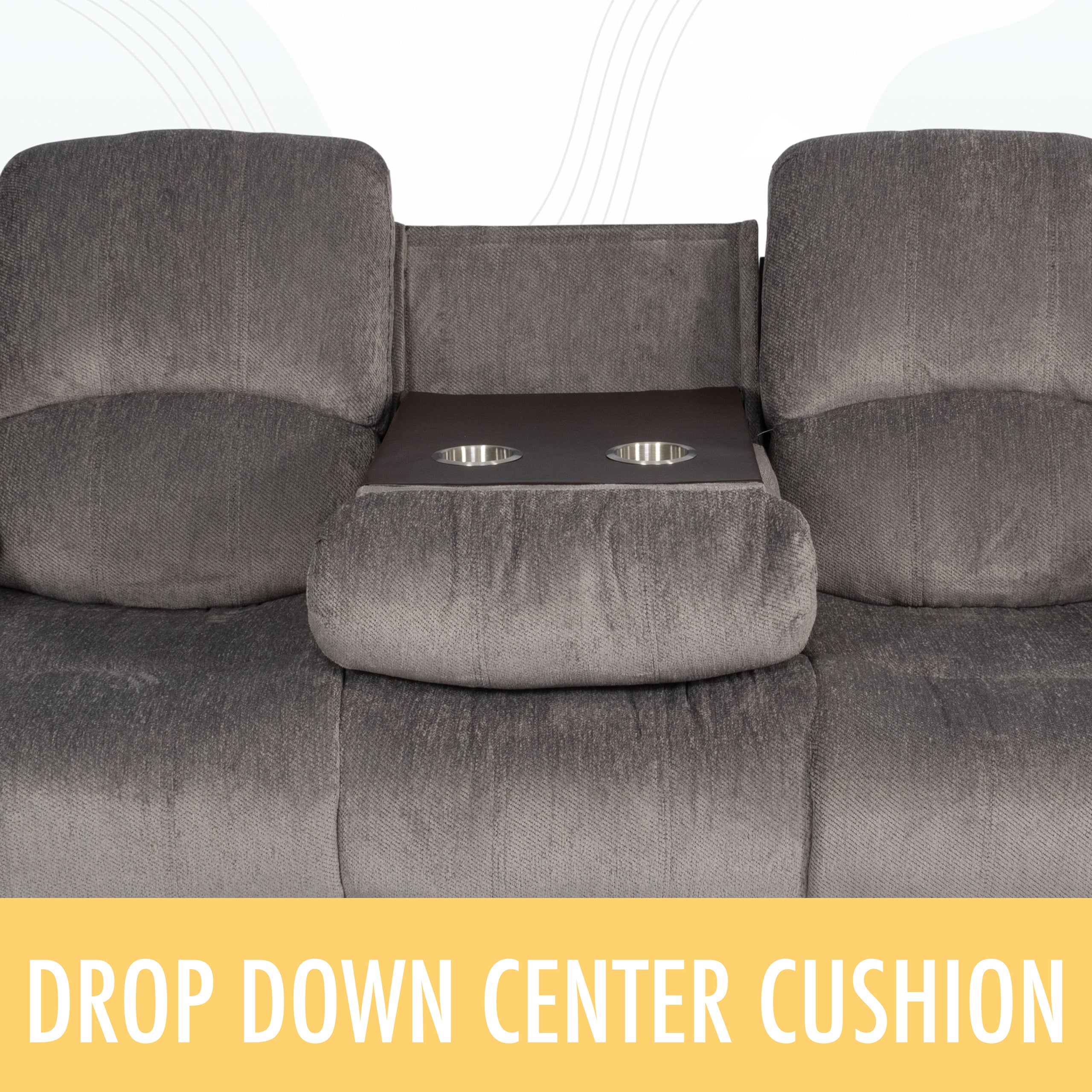 Chelsea Recliner Sofa with 2 Stainless Steal Cup Holders, Plush Fabric (Gray) - RM339