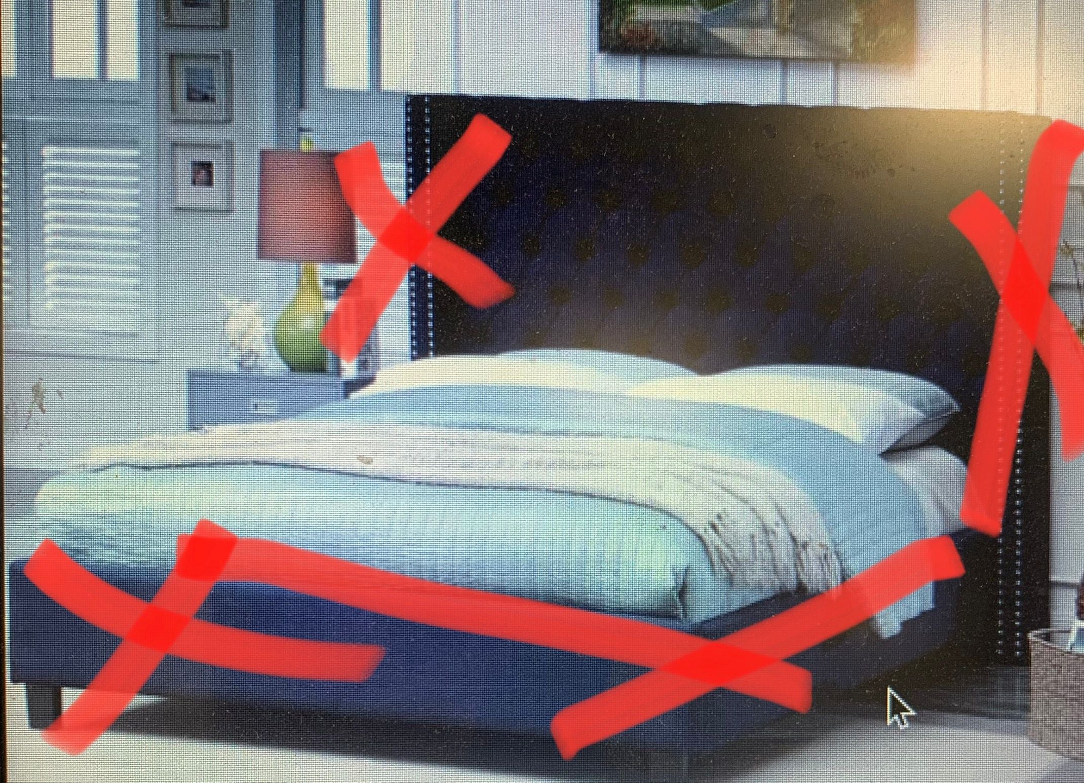 (AS IS) Meridian Furniture Ashton Queen Size Headboard in Navy Chrome Nailheads Contemporary (HEADBOARD ONLY)