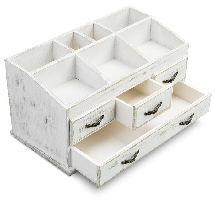 7 Compartment Wood Desktop Organizer