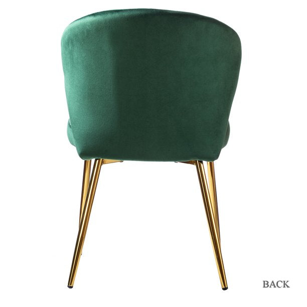14 Karat Home Luna Velvet Small Cute Side Chair with Gold Metal Legs for Dining Room Bedroom Beauty in Green