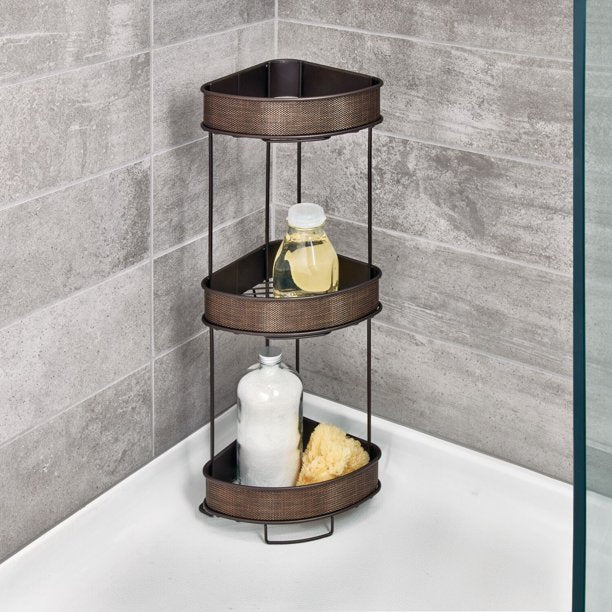 iDesign 3-Tier Corner Standing Shower Caddy, Bronze 7.50 x 10.00 x 25.50 Inches