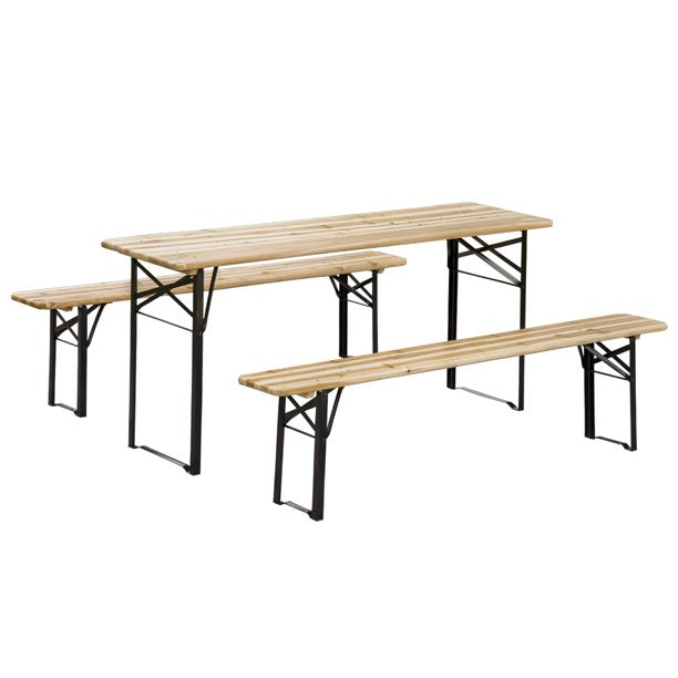 6' Wooden Outdoor Folding Patio Camping Picnic Table Set with Bench