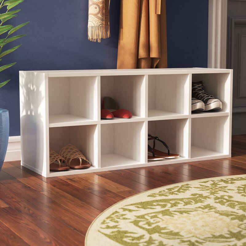 8 Compartment 8 Pair Stackable Shoe Rack, White (#K1779)