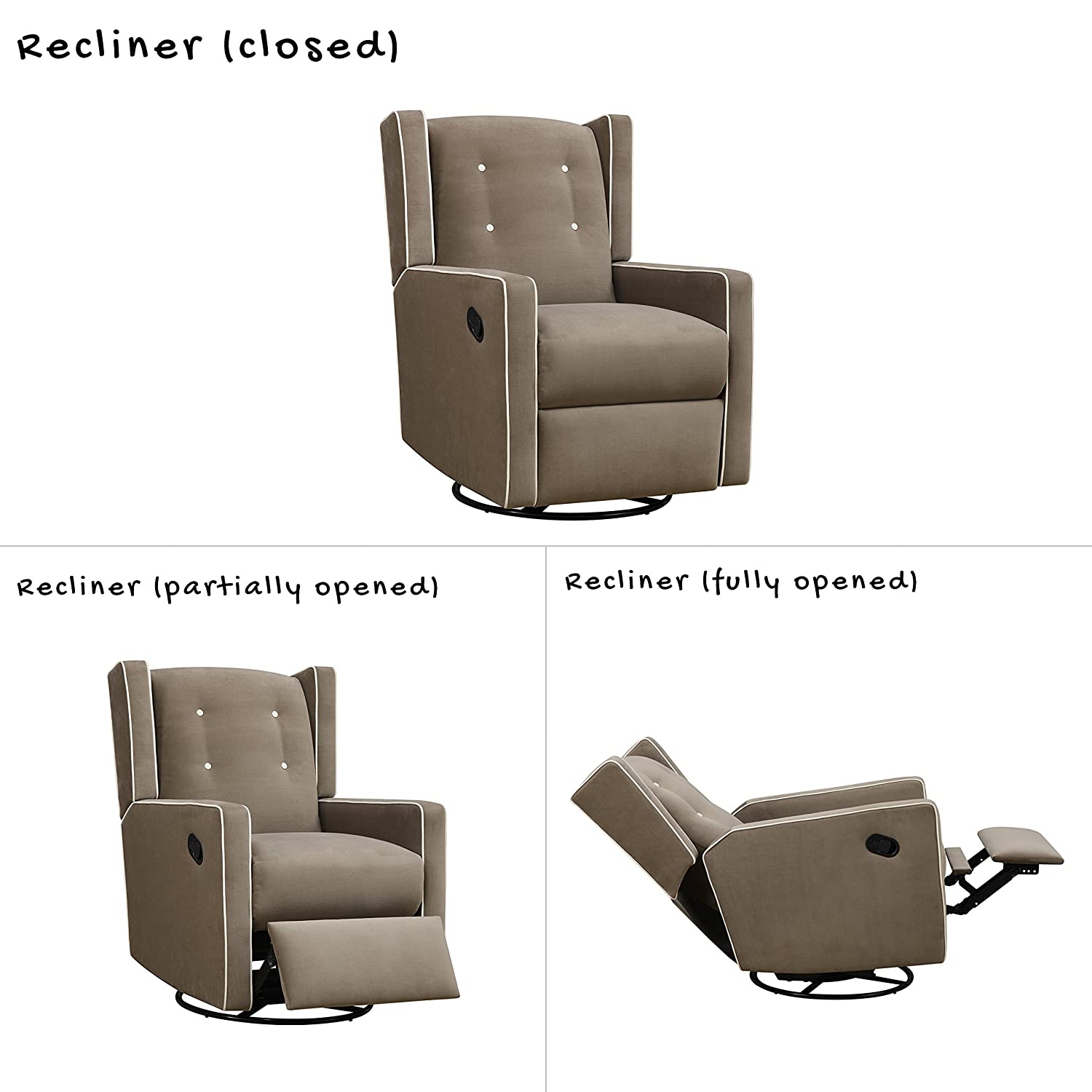 Baby Relax Mikayla Upholstered Swivel Gliding Recliner, Mocha Microfiber