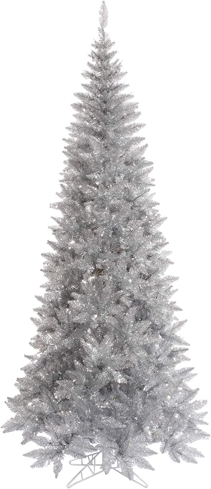 10' Silver Tinsel Fir Slim Artificial Christmas Tree, Unlit - Faux Silver Christmas Tree - Seasonal Indoor Home Decor