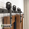 Black Rustic Track Bypass Sliding Barn Door Hardware Kit, for Two/Double Doors, 8ft Long Flat Track, Classic Design Roller, (Set of 2)