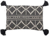 Bloomingville Black and Beige Woven Recycled Cotton Blend Lumbar Tassels Pillow K7262