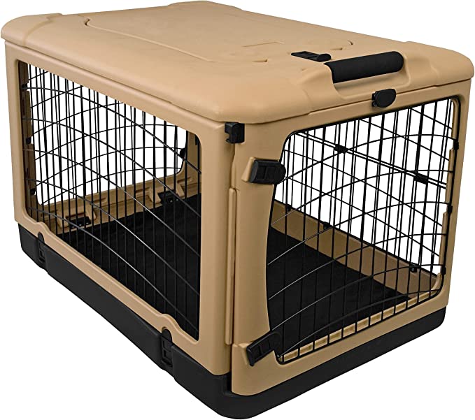 “The Other Door” 4 Door Steel Crate for Dogs/Cats with Garage-Style Door, Includes Plush Bed + Travel Bag, No Tools Required