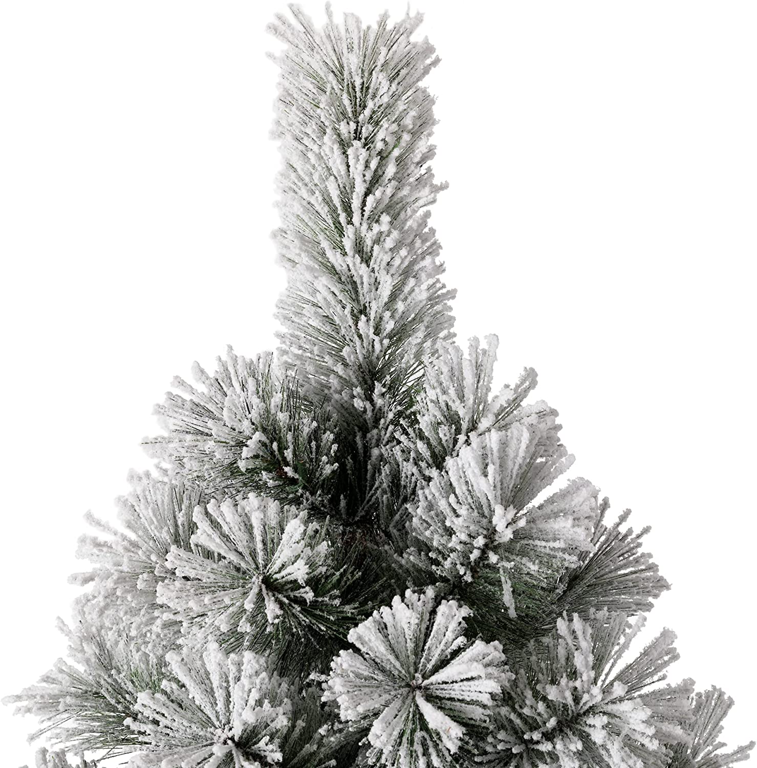 6ft Pre-Lit Flocked Pencil Pine Artificial Christmas Tree with 300 Warm White Lights, Green