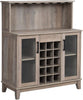 Bar Cabinet with Wine Rack and Glass Doors in Grey Wash Finish