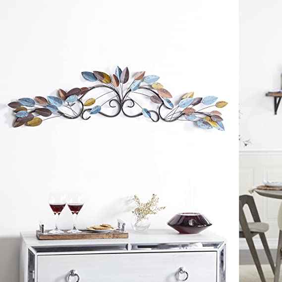 Metal Leaf Wall Decor, 43" x 2" x 10", Multi Colored