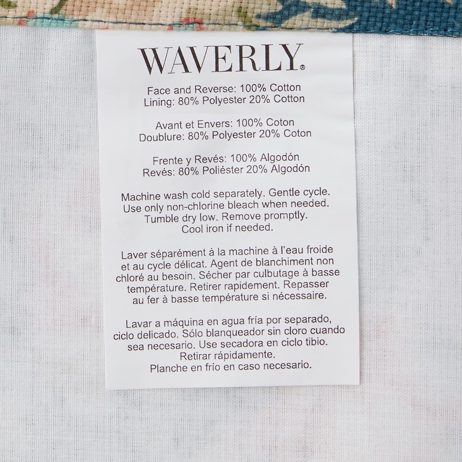 Waverly Sanctuary Rose Ascot Layered Valance Rod Pocket Window Curtains for Kitchen or Bathroom, 52" x 16", Heritage Blue