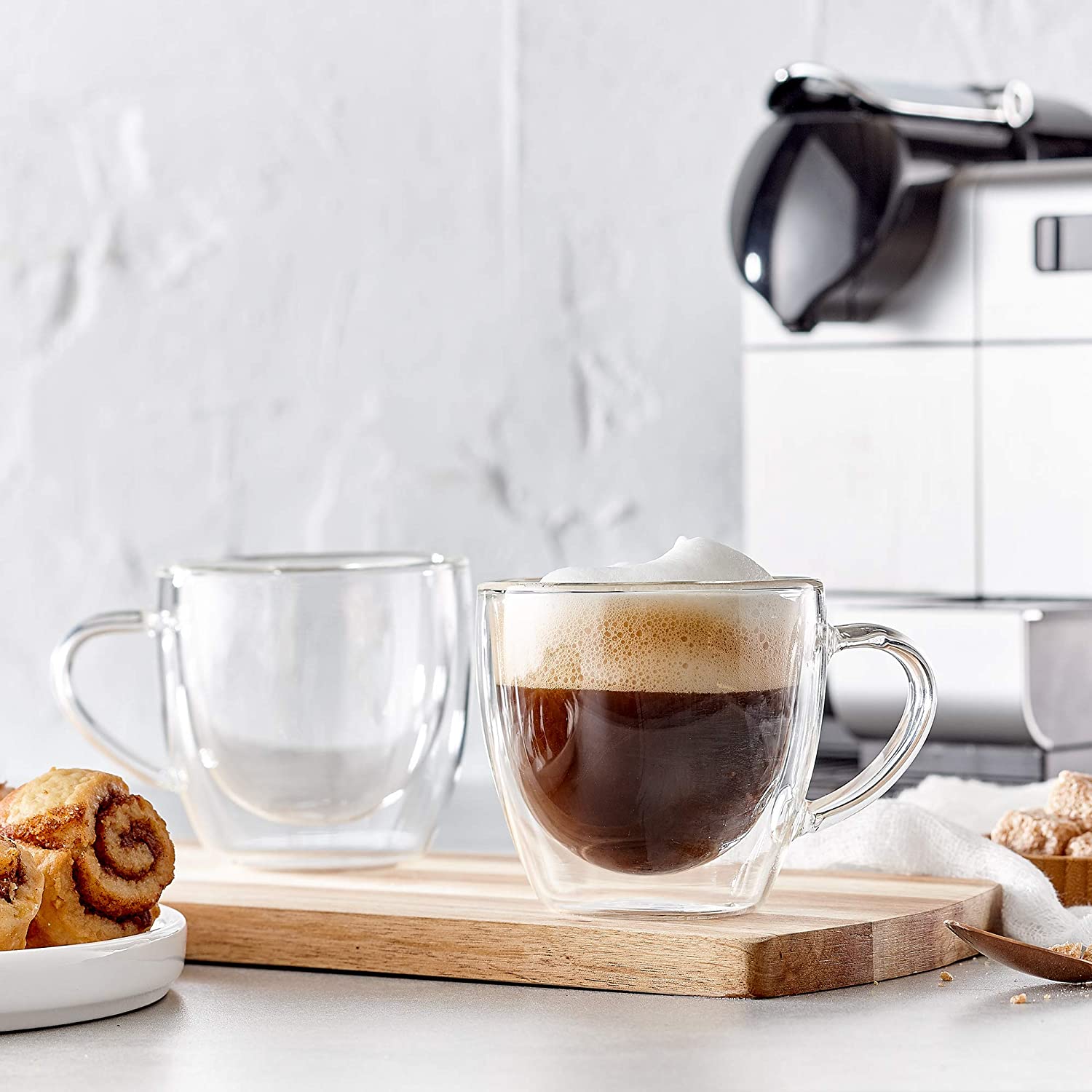 2 PCS Set Insulated, Cappuccino Cups, Glass Coffee Mug, 225ml, Transparent