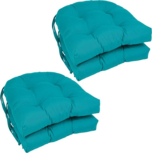 16-inch Twill Rounded Back Chair Cushion, 4 Count (Pack of 1), Aqua Blue